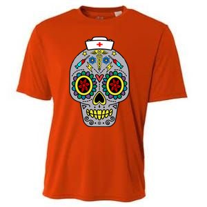 Caduceus Syringes Nurse Sugar Skull Halloween Day Of Dead Gift Cooling Performance Crew T-Shirt