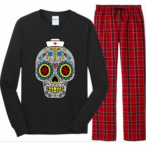 Caduceus Syringes Nurse Sugar Skull Halloween Day Of Dead Gift Long Sleeve Pajama Set