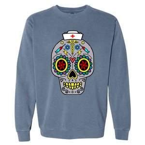 Caduceus Syringes Nurse Sugar Skull Halloween Day Of Dead Gift Garment-Dyed Sweatshirt