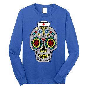 Caduceus Syringes Nurse Sugar Skull Halloween Day Of Dead Gift Long Sleeve Shirt