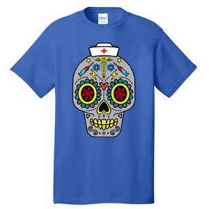 Caduceus Syringes Nurse Sugar Skull Halloween Day Of Dead Gift Tall T-Shirt