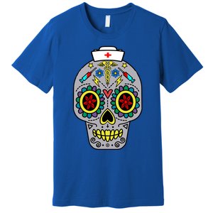 Caduceus Syringes Nurse Sugar Skull Halloween Day Of Dead Gift Premium T-Shirt