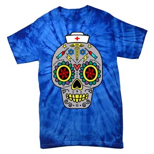 Caduceus Syringes Nurse Sugar Skull Halloween Day Of Dead Gift Tie-Dye T-Shirt