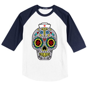 Caduceus Syringes Nurse Sugar Skull Halloween Day Of Dead Gift Baseball Sleeve Shirt