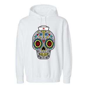 Caduceus Syringes Nurse Sugar Skull Halloween Day Of Dead Gift Garment-Dyed Fleece Hoodie