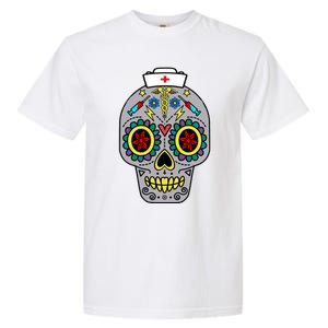 Caduceus Syringes Nurse Sugar Skull Halloween Day Of Dead Gift Garment-Dyed Heavyweight T-Shirt