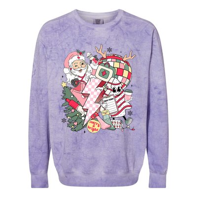 Christmas Santa Nurse Disco Ball Rn Cna Icu Med Surg Picu Colorblast Crewneck Sweatshirt