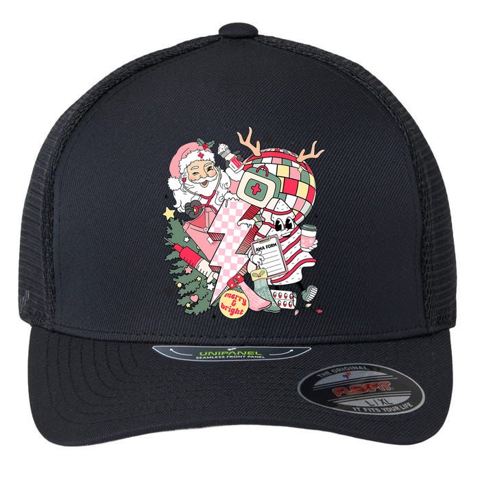 Christmas Santa Nurse Disco Ball Rn Cna Icu Med Surg Picu Flexfit Unipanel Trucker Cap