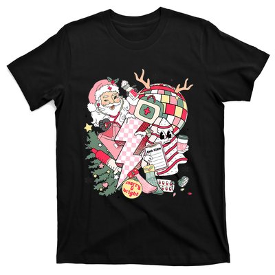 Christmas Santa Nurse Disco Ball Rn Cna Icu Med Surg Picu T-Shirt