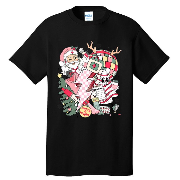 Christmas Santa Nurse Disco Ball Rn Cna Icu Med Surg Picu Tall T-Shirt