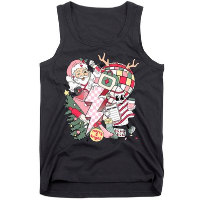 Christmas Santa Nurse Disco Ball Rn Cna Icu Med Surg Picu Tank Top