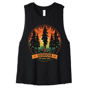 Cute Sequoia National Park Giant Tree Graphic Women's Racerback Cropped Tank