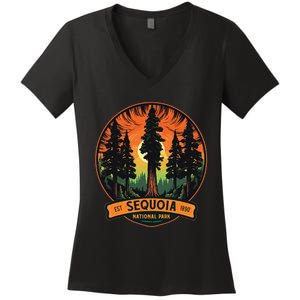 Cute Sequoia National Park Giant Tree Graphic Women's V-Neck T-Shirt