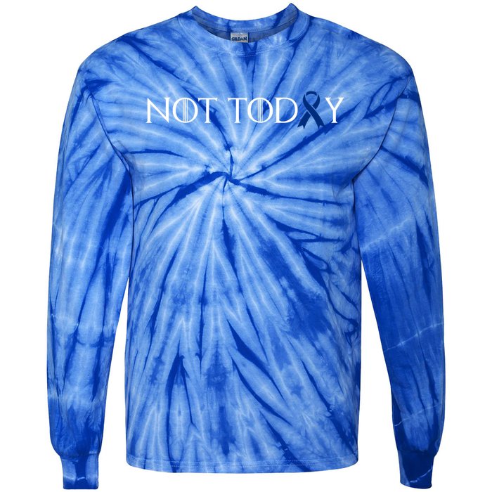 Cancer Survivor Not Today Dark Blue Ribbon Colorectal Gift Tie-Dye Long Sleeve Shirt