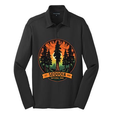 Cute Sequoia National Park Giant Tree Graphic Silk Touch Performance Long Sleeve Polo