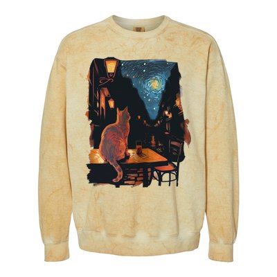 Cat Starry Night Van Gogh Art Style Coffee Shop Colorblast Crewneck Sweatshirt