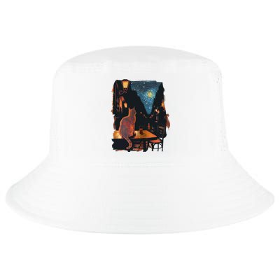 Cat Starry Night Van Gogh Art Style Coffee Shop Cool Comfort Performance Bucket Hat