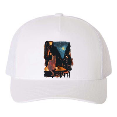 Cat Starry Night Van Gogh Art Style Coffee Shop Yupoong Adult 5-Panel Trucker Hat