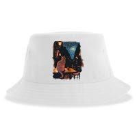 Cat Starry Night Van Gogh Art Style Coffee Shop Sustainable Bucket Hat