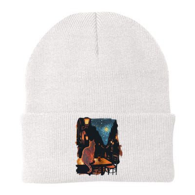 Cat Starry Night Van Gogh Art Style Coffee Shop Knit Cap Winter Beanie