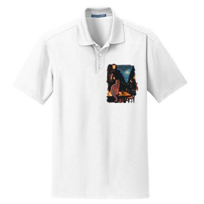 Cat Starry Night Van Gogh Art Style Coffee Shop Dry Zone Grid Polo