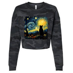 Cat Starry Night Van Gogh Cat For Cat Lover Cat Mom Cat Dad Cropped Pullover Crew