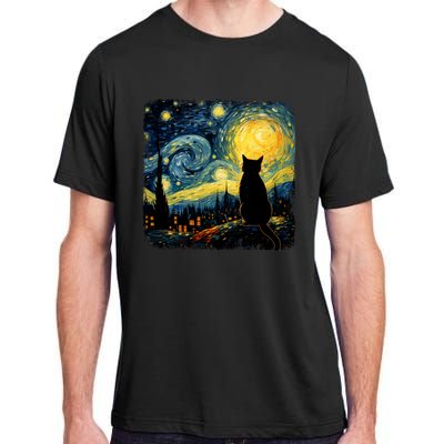 Cat Starry Night Van Gogh Cat For Cat Lover Cat Mom Cat Dad Adult ChromaSoft Performance T-Shirt