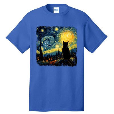 Cat Starry Night Van Gogh Cat For Cat Lover Cat Mom Cat Dad Tall T-Shirt