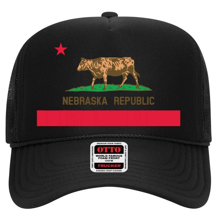 California Style Nebraska State Flag High Crown Mesh Back Trucker Hat