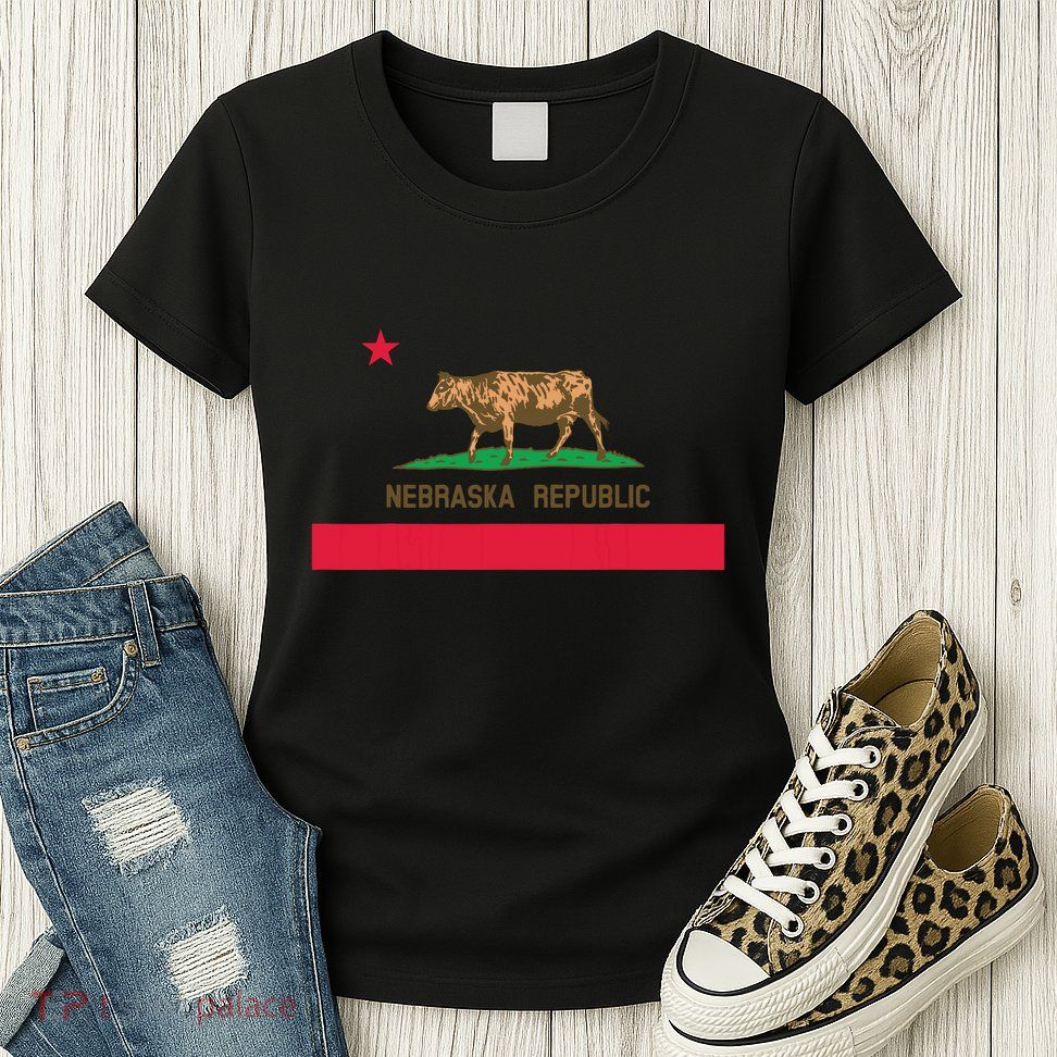 California Style Nebraska State Flag Womens T-Shirt