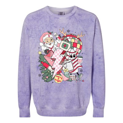 Christmas Santa Nurse Disco Ball Rn Cna Icu Med Surg Picu Colorblast Crewneck Sweatshirt