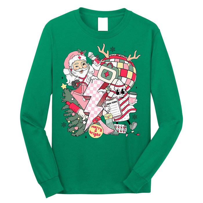 Christmas Santa Nurse Disco Ball Rn Cna Icu Med Surg Picu Long Sleeve Shirt