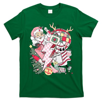 Christmas Santa Nurse Disco Ball Rn Cna Icu Med Surg Picu T-Shirt