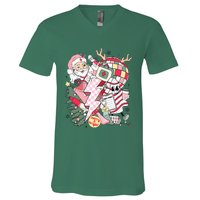 Christmas Santa Nurse Disco Ball Rn Cna Icu Med Surg Picu V-Neck T-Shirt