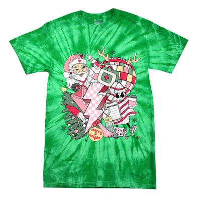 Christmas Santa Nurse Disco Ball Rn Cna Icu Med Surg Picu Tie-Dye T-Shirt