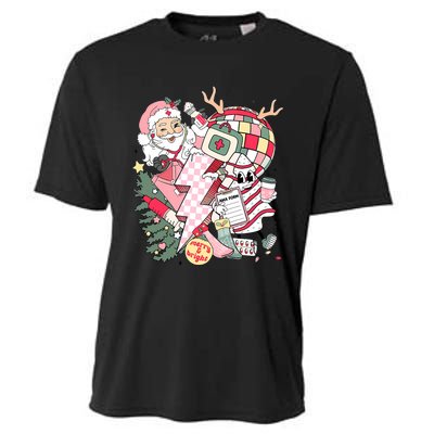 Christmas Santa Nurse Disco Ball Rn Cna Icu Med Surg Picu Cooling Performance Crew T-Shirt