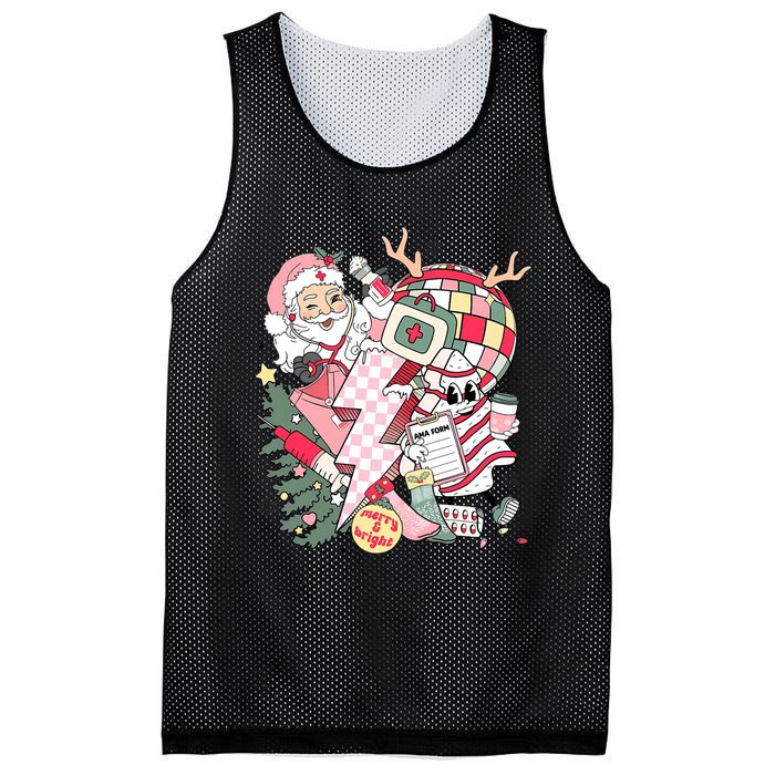 Christmas Santa Nurse Disco Ball Rn Cna Icu Med Surg Picu Mesh Reversible Basketball Jersey Tank