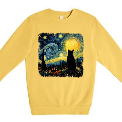 Cat Starry Night Van Gogh Cat For Cat Lover Cat Mom Cat Dad Premium Crewneck Sweatshirt