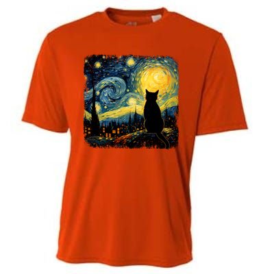 Cat Starry Night Van Gogh Cat For Cat Lover Cat Mom Cat Dad Cooling Performance Crew T-Shirt