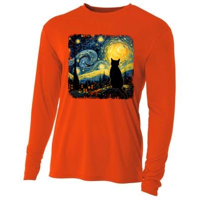 Cat Starry Night Van Gogh Cat For Cat Lover Cat Mom Cat Dad Cooling Performance Long Sleeve Crew