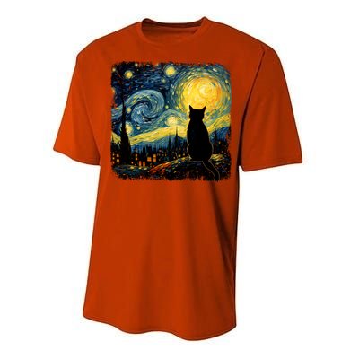 Cat Starry Night Van Gogh Cat For Cat Lover Cat Mom Cat Dad Performance Sprint T-Shirt