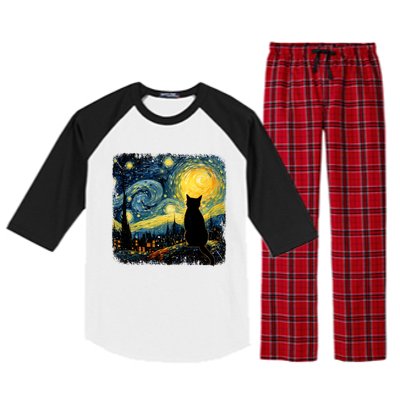 Cat Starry Night Van Gogh Cat For Cat Lover Cat Mom Cat Dad Raglan Sleeve Pajama Set