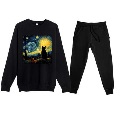 Cat Starry Night Van Gogh Cat For Cat Lover Cat Mom Cat Dad Premium Crewneck Sweatsuit Set