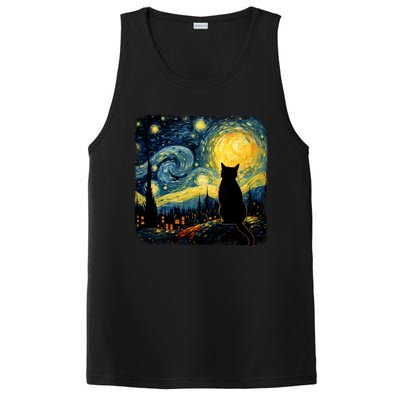 Cat Starry Night Van Gogh Cat For Cat Lover Cat Mom Cat Dad PosiCharge Competitor Tank