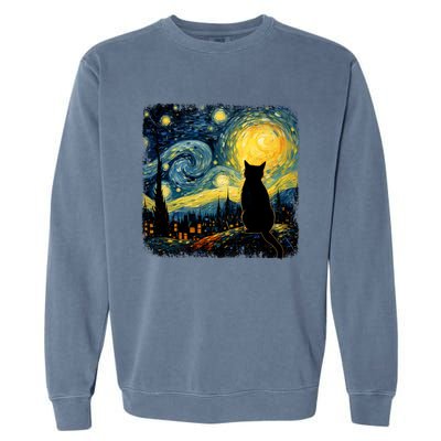 Cat Starry Night Van Gogh Cat For Cat Lover Cat Mom Cat Dad Garment-Dyed Sweatshirt