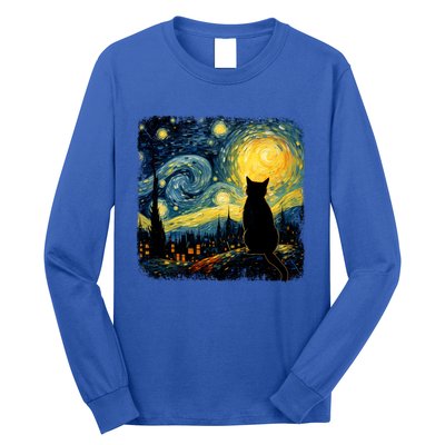 Cat Starry Night Van Gogh Cat For Cat Lover Cat Mom Cat Dad Long Sleeve Shirt