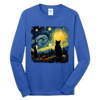 Cat Starry Night Van Gogh Cat For Cat Lover Cat Mom Cat Dad Tall Long Sleeve T-Shirt