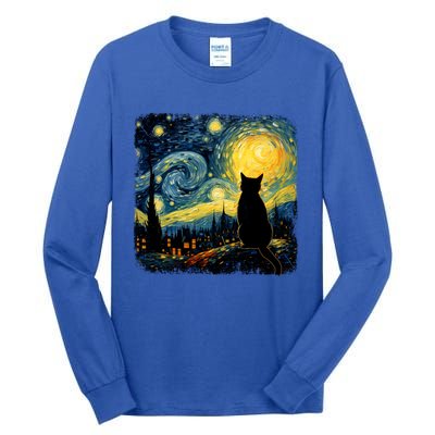 Cat Starry Night Van Gogh Cat For Cat Lover Cat Mom Cat Dad Tall Long Sleeve T-Shirt