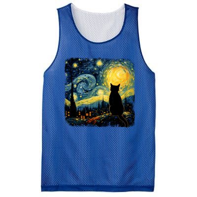 Cat Starry Night Van Gogh Cat For Cat Lover Cat Mom Cat Dad Mesh Reversible Basketball Jersey Tank