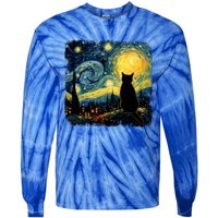 Cat Starry Night Van Gogh Cat For Cat Lover Cat Mom Cat Dad Tie-Dye Long Sleeve Shirt